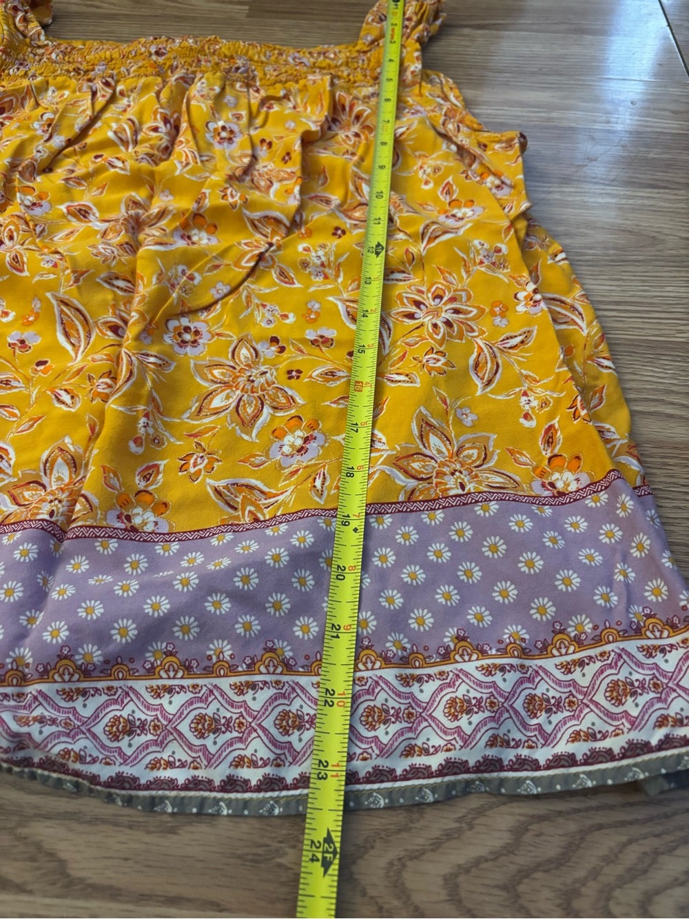 BeachLunchLounge Yellow Floral Smocked Neck Sleeveless Tank Top Size XL - Picture 5 of 10